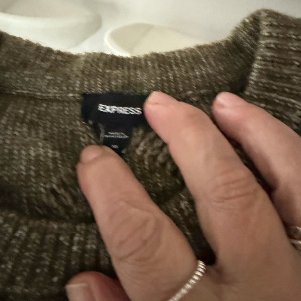 Express Men's Olive Crew Neck Sweater